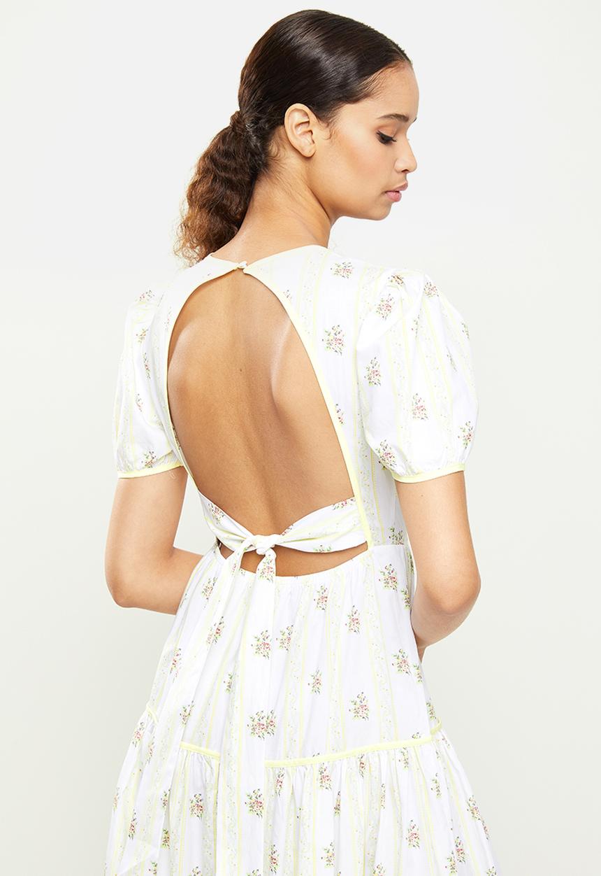 Glamorous - Puff sleeve floral dress - yellow stripe flower
