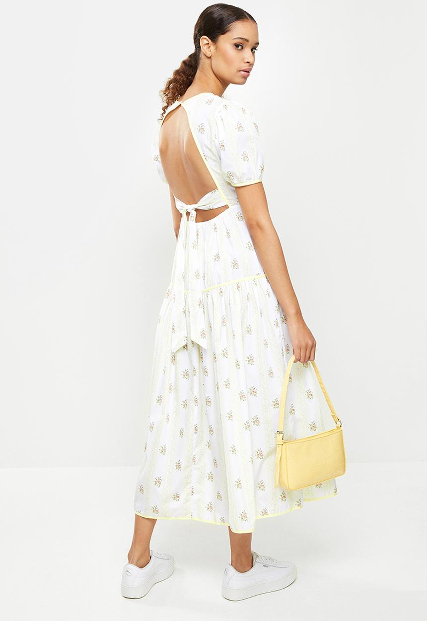 Glamorous - Puff sleeve floral dress - yellow stripe flower