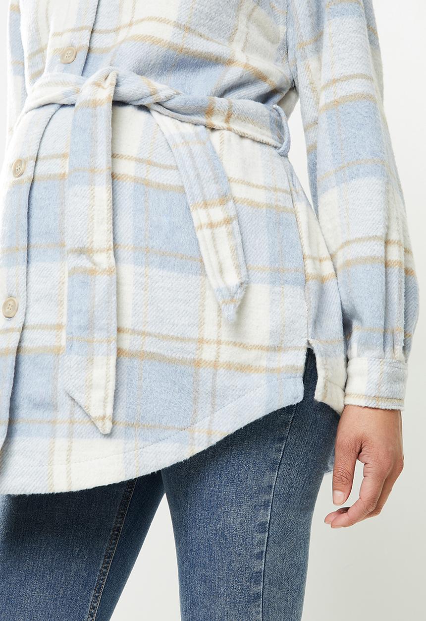 Cotton On - Maternity belted shacket - blue check