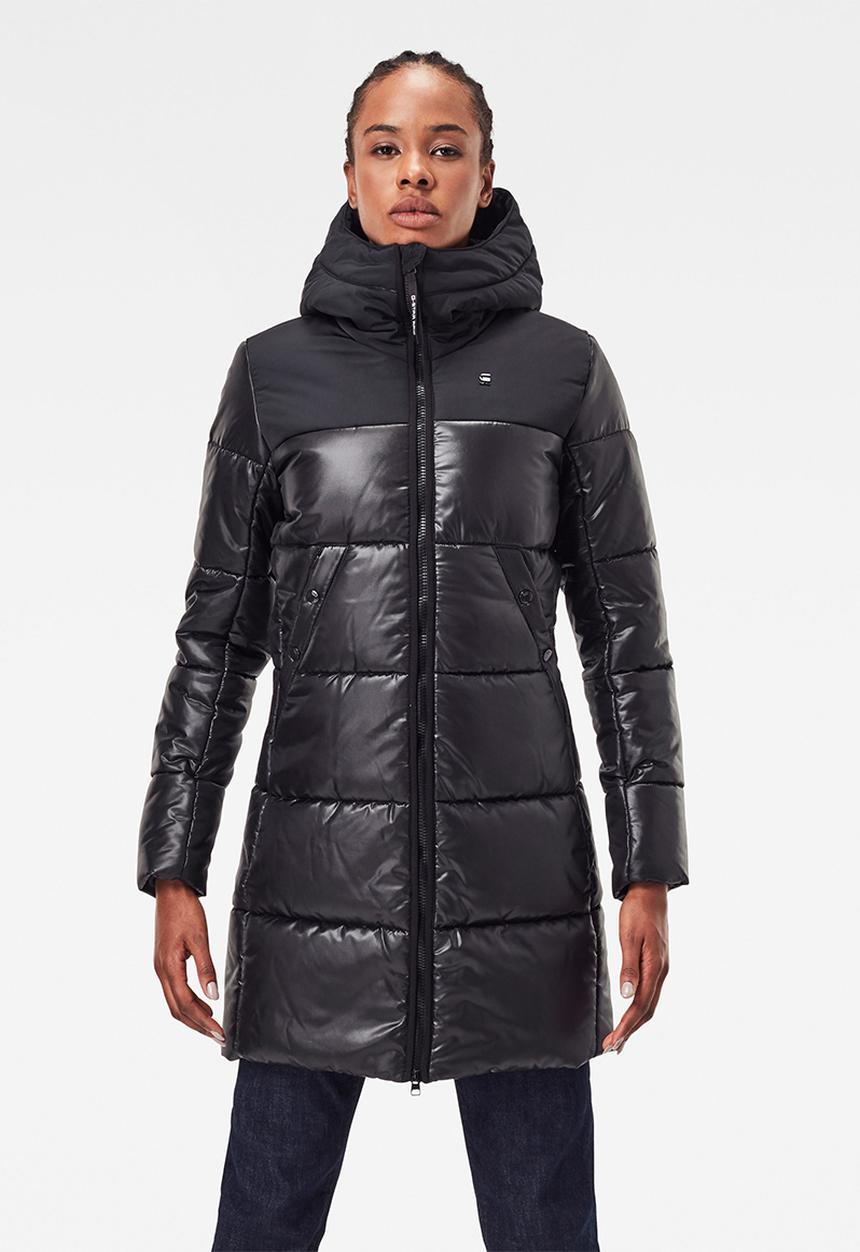 G-STAR - Quilted hooded puffer long coat - black