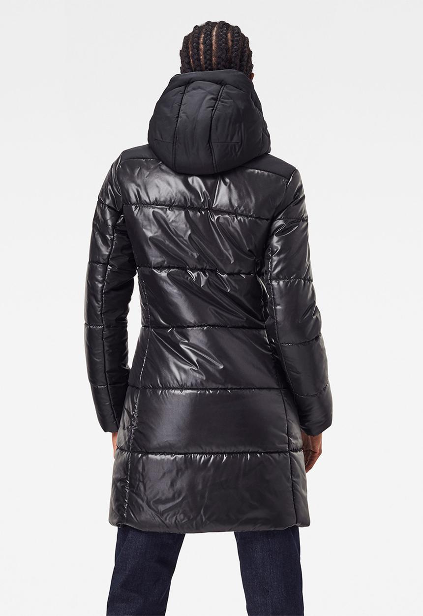 G-STAR - Quilted hooded puffer long coat - black