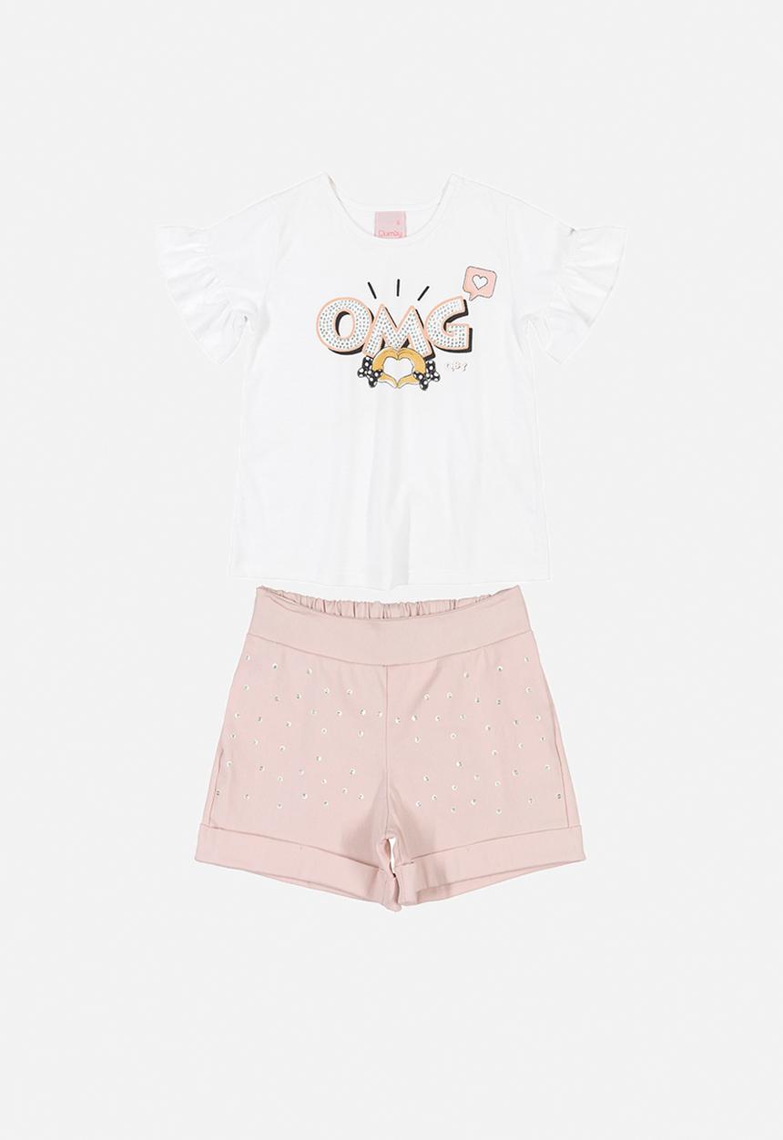Quimby - Girls omg tee & shorts set - white & pink