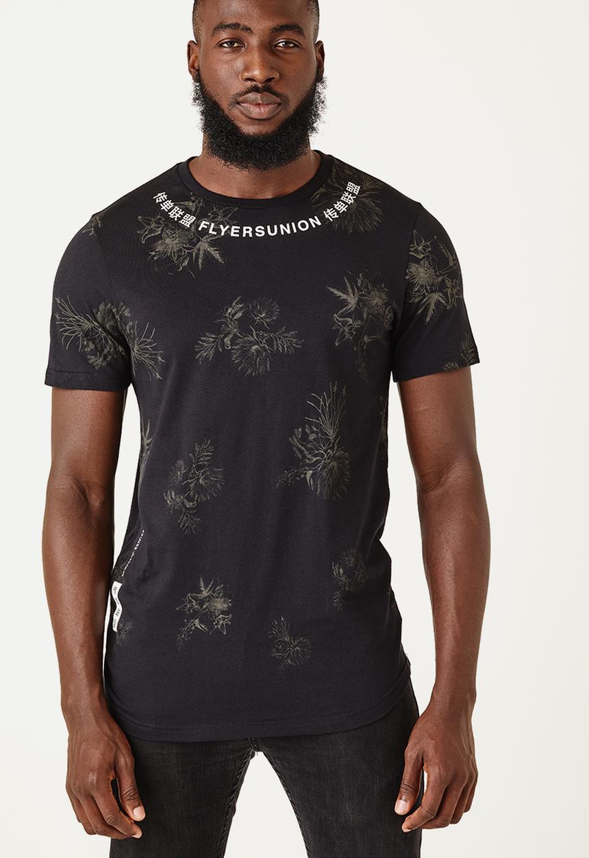 Flyersunion - Longline floral tee - black