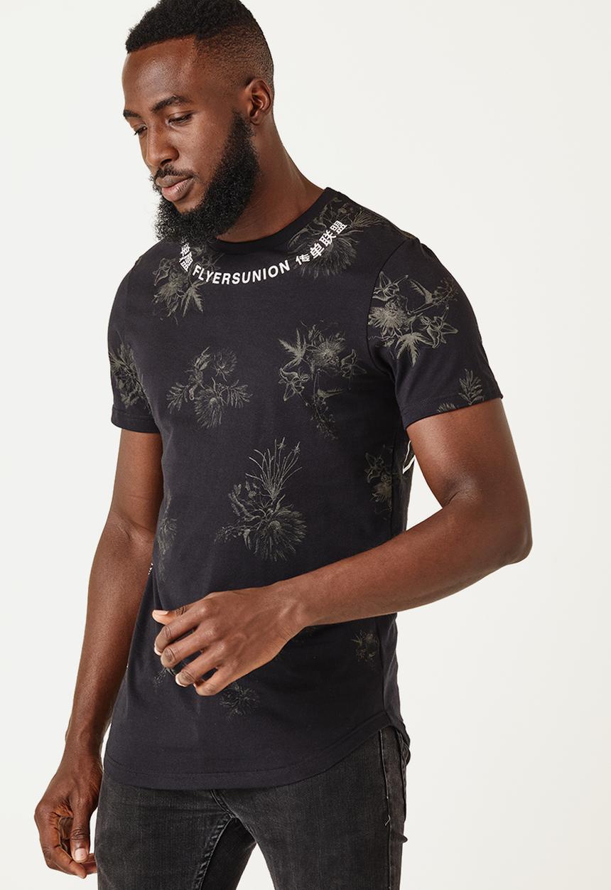 Flyersunion - Longline floral tee - black
