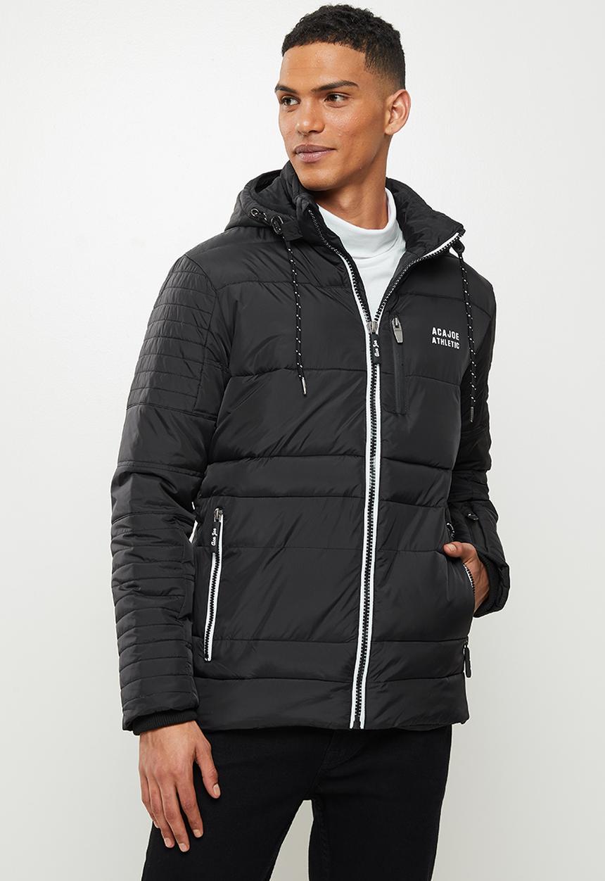 Aca joe zip thru hooded jacket - black