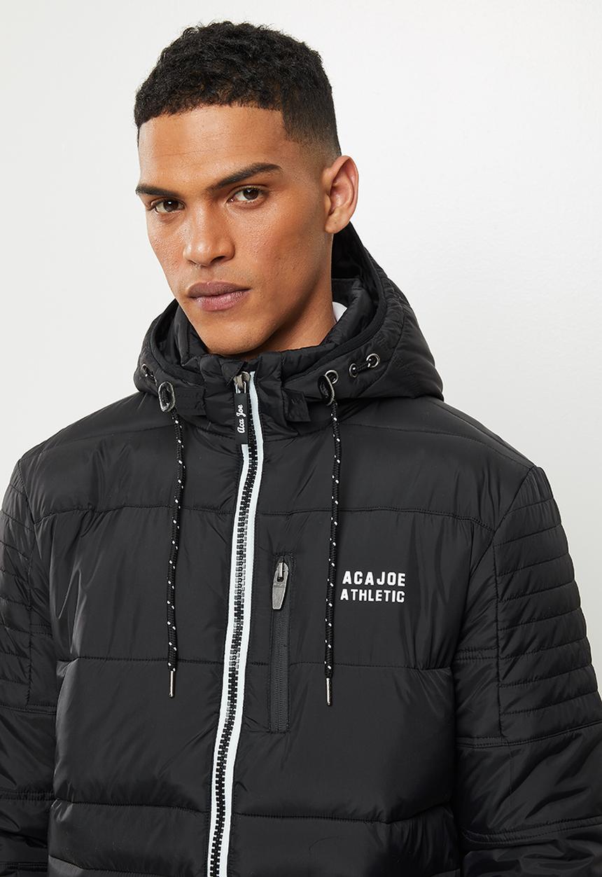 Aca joe zip thru hooded jacket - black