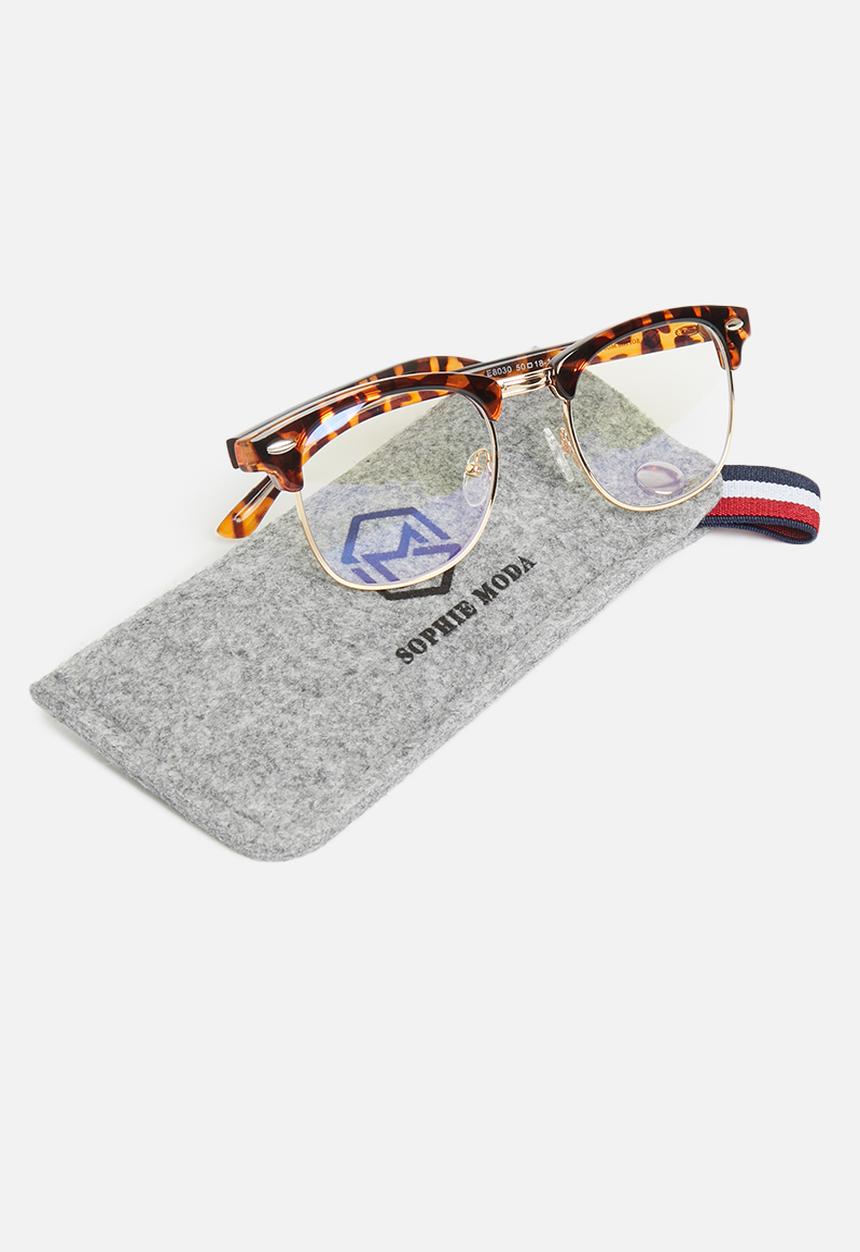 Sophie Moda - Anti-blue light classic half rim optical frame - brown & gold 