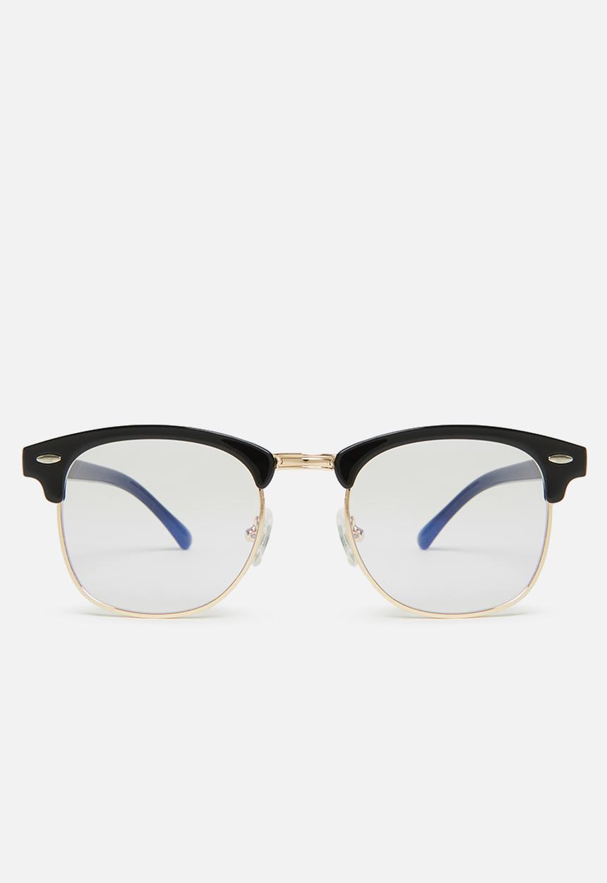 Sophie Moda - Anti-blue light classic half rim optical frame - black & gold
