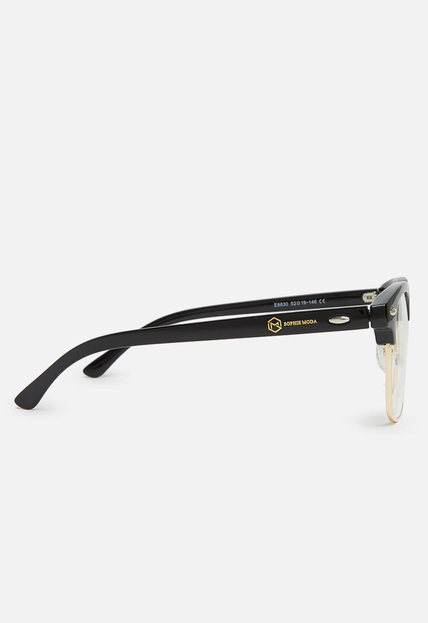 Sophie Moda - Anti-blue light classic half rim optical frame - black & gold