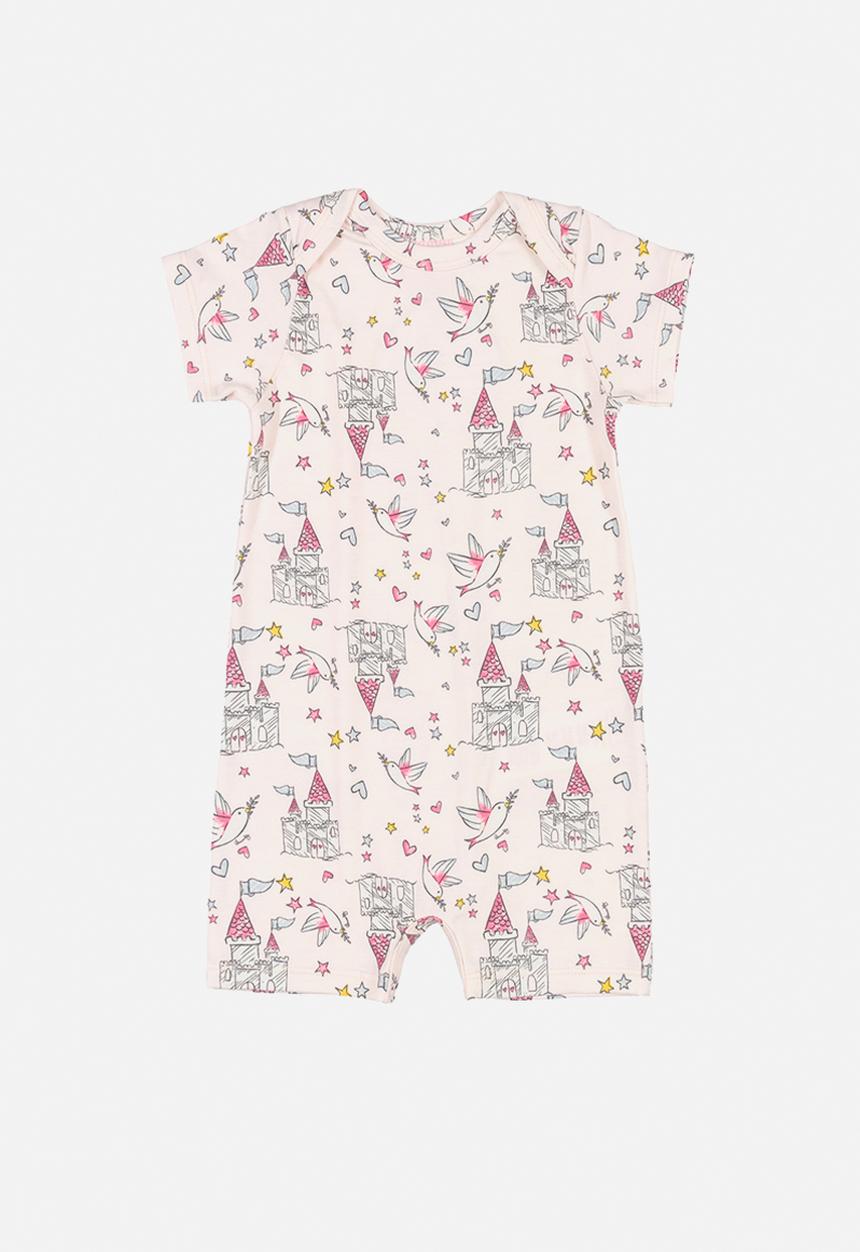 Quimby - Girls multi print romper - light pink 