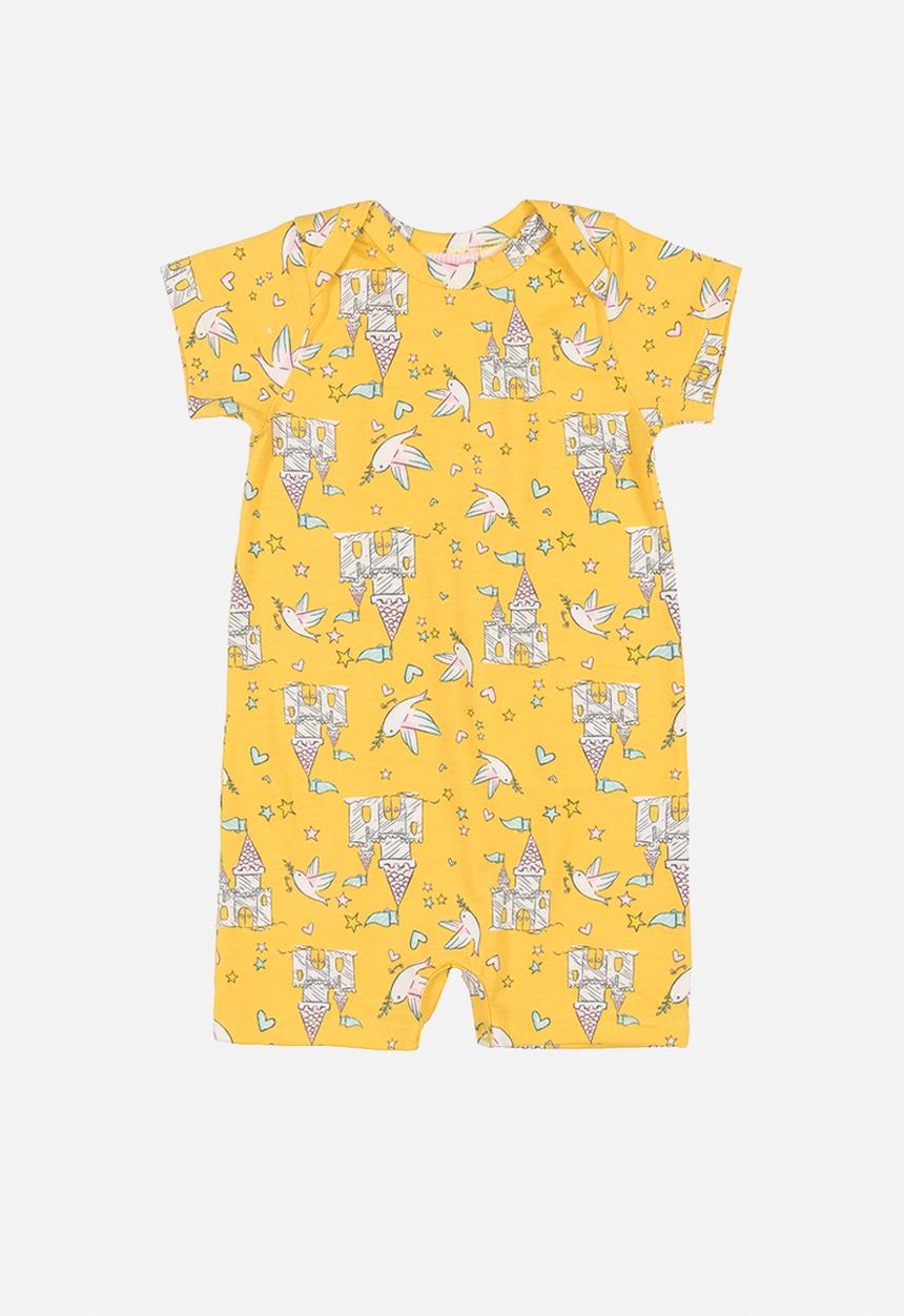 Quimby - Girls multi print romper - yellow 