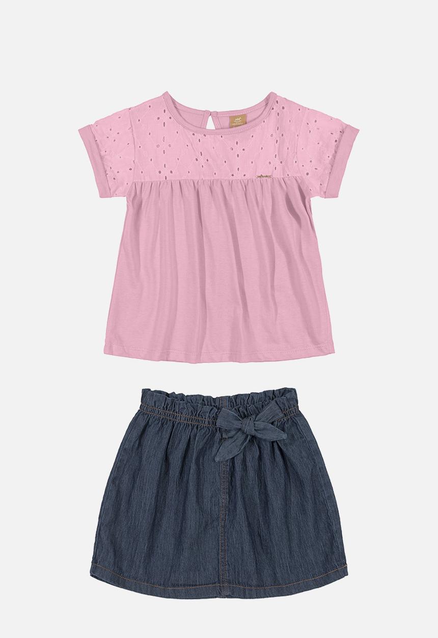 UP Baby - Blouse & denim skirt set - pink & blue