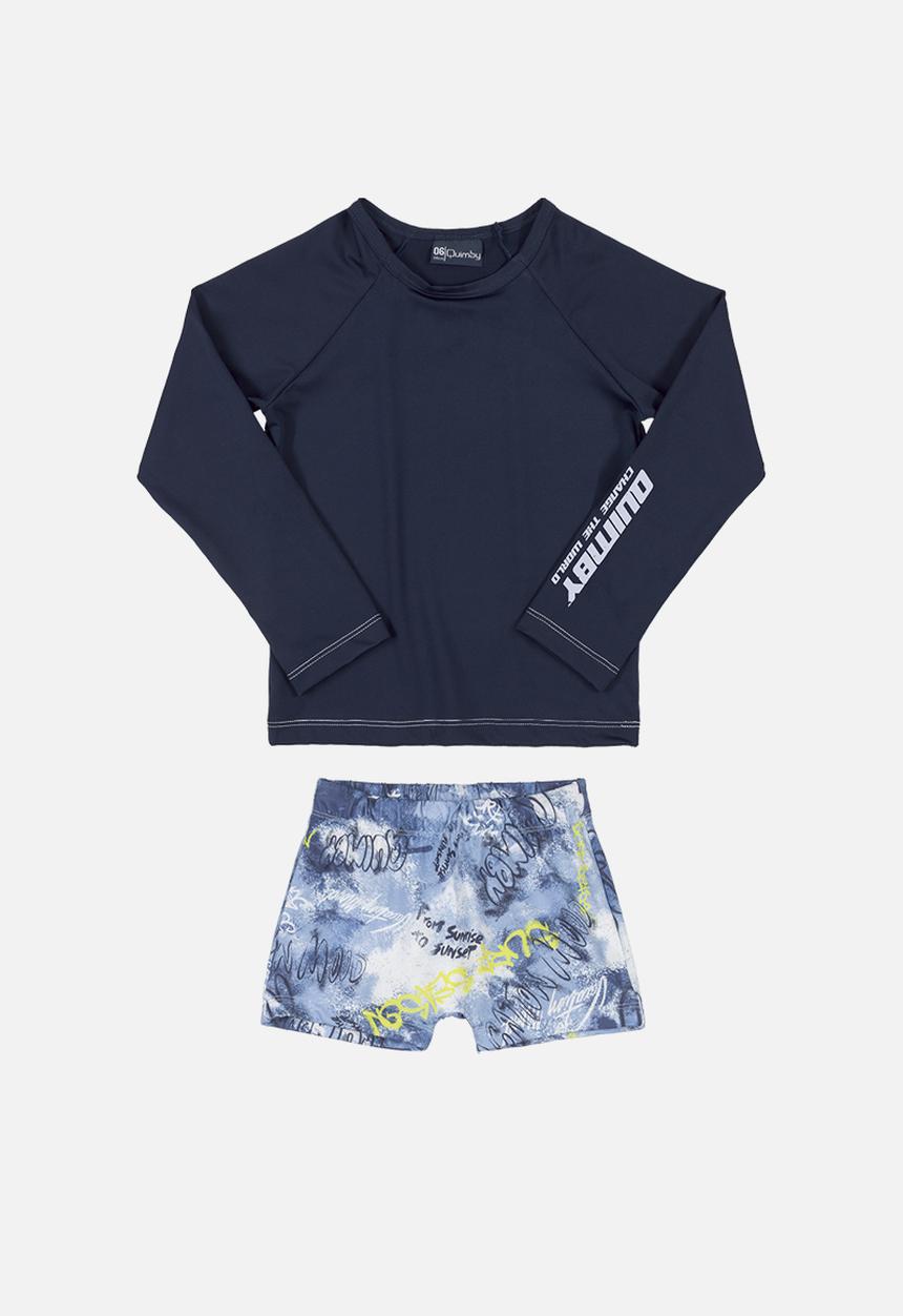 Quimby - Boys swimming tee & shorts set - dark blue