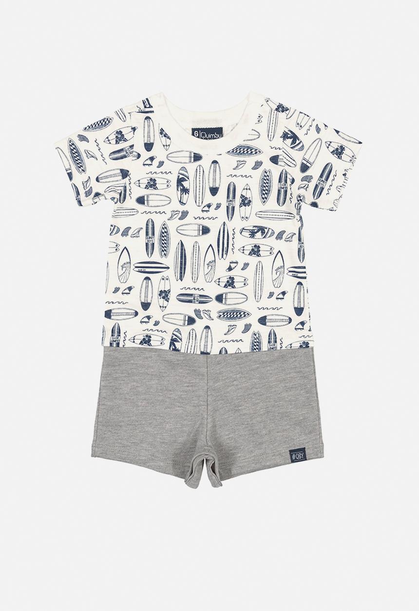 Quimby - Baby boys sweat romper - white & grey
