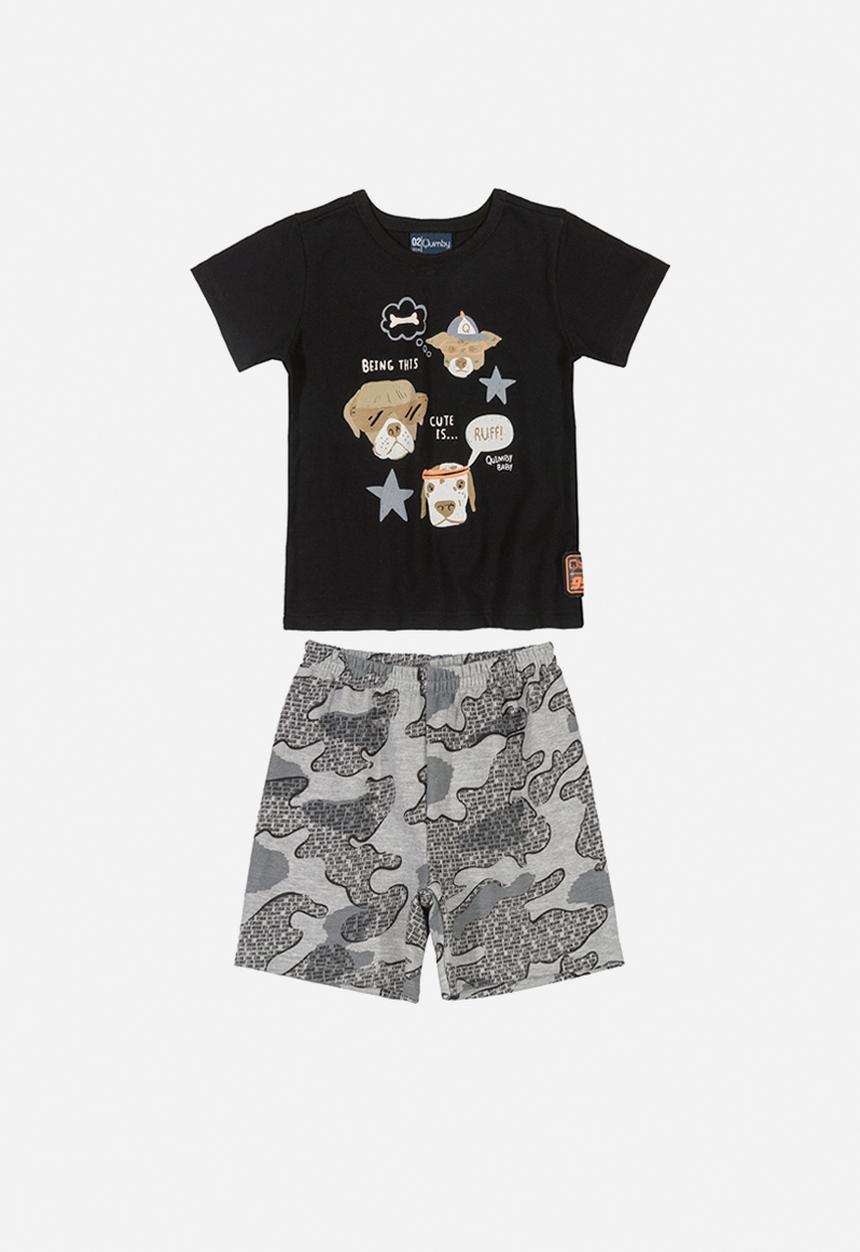 Quimby - Boys tee & camo shorts set - black & grey 