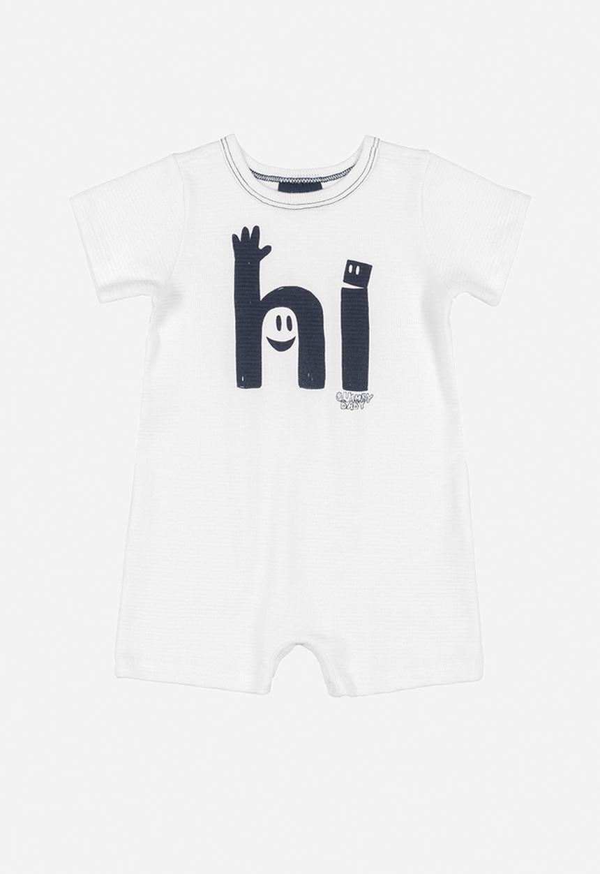 Quimby - Boys hi ribbed romper - white