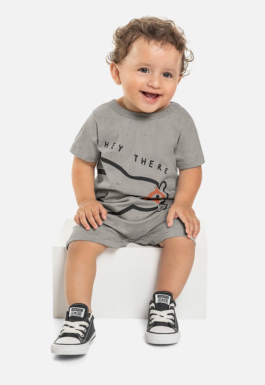 Quimby - Baby boys bear romper - grey
