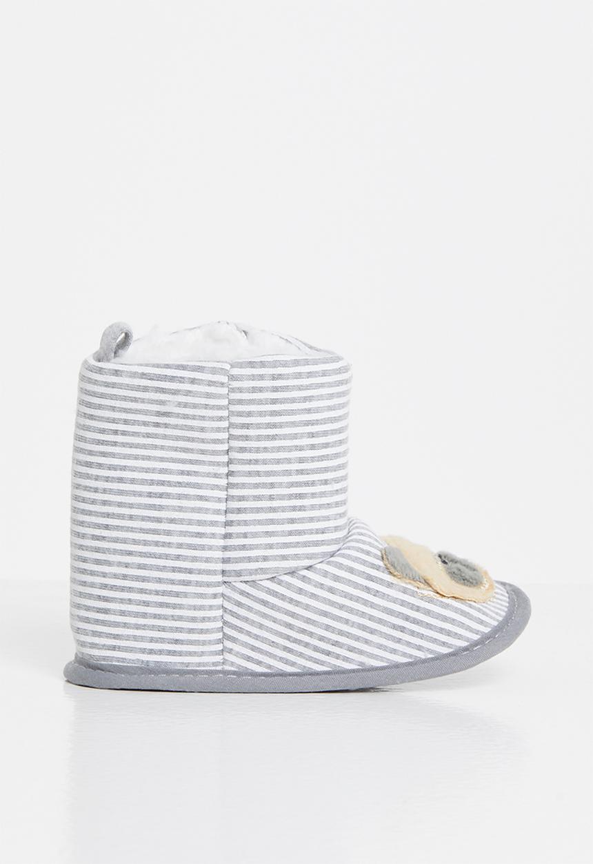Pop Candy - Boys stripe booties - grey & white 