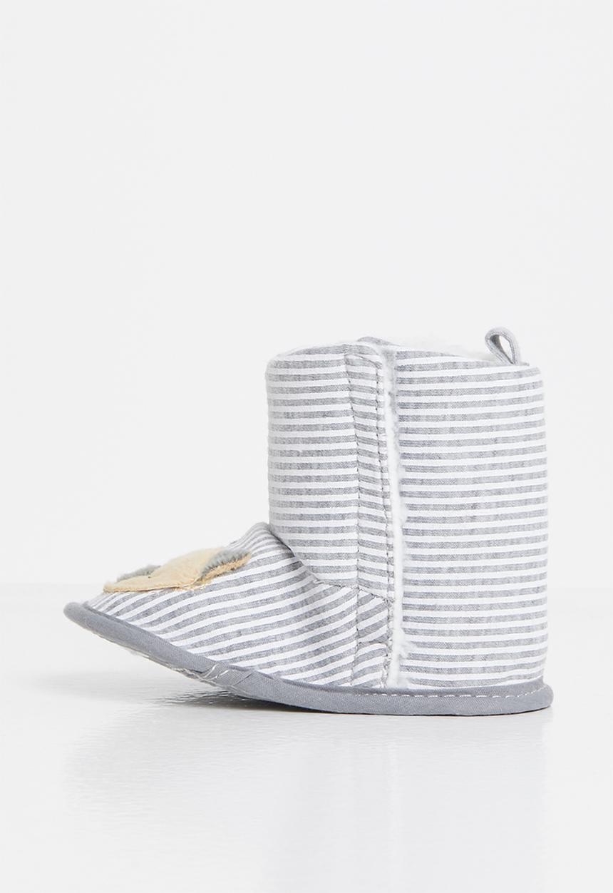 Pop Candy - Boys stripe booties - grey & white 
