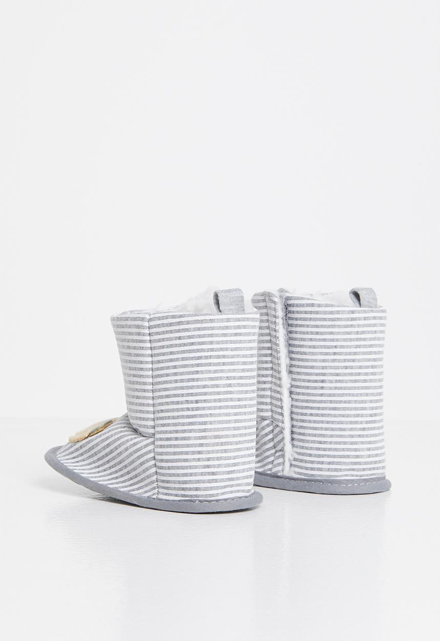 Pop Candy - Boys stripe booties - grey & white 