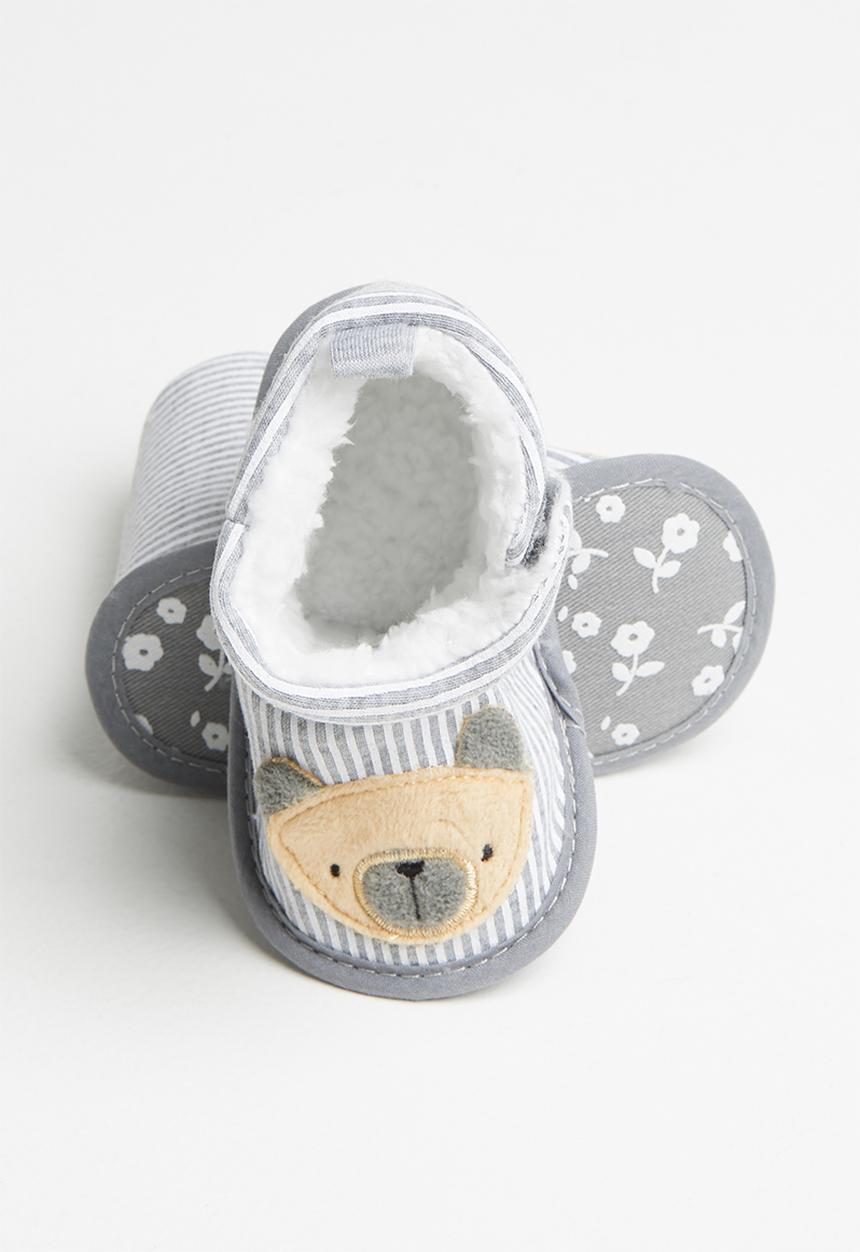 Pop Candy - Boys stripe booties - grey & white 