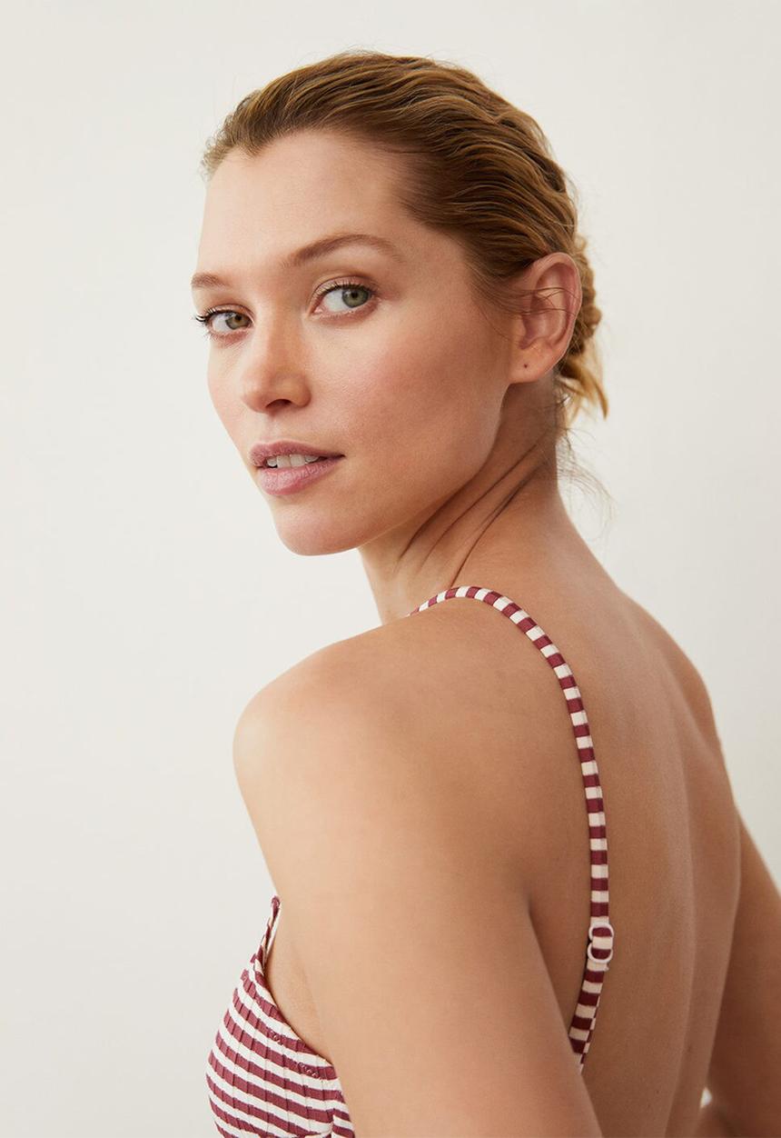 MANGO - Swimsuit ribbi - rust & white