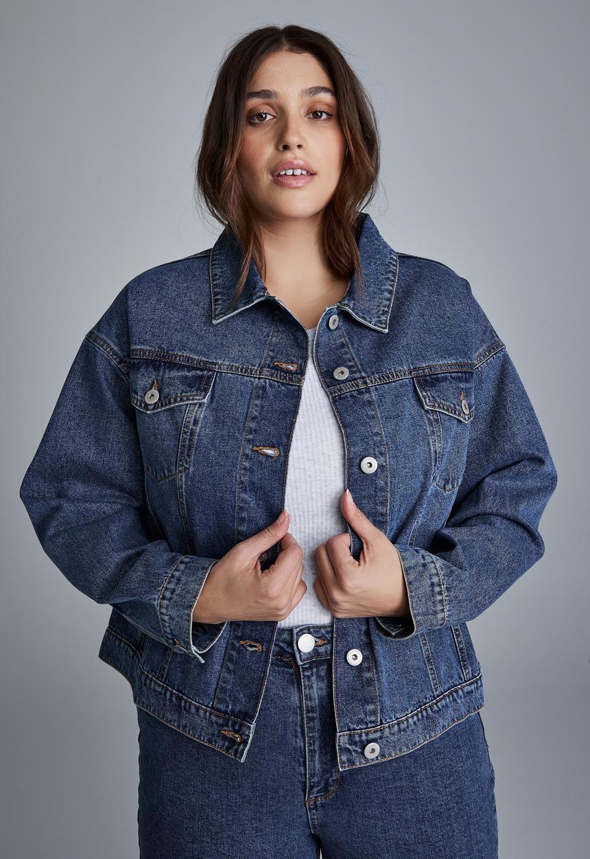 Cotton On - Curve 90s baggy denim jacket - coogee blue
