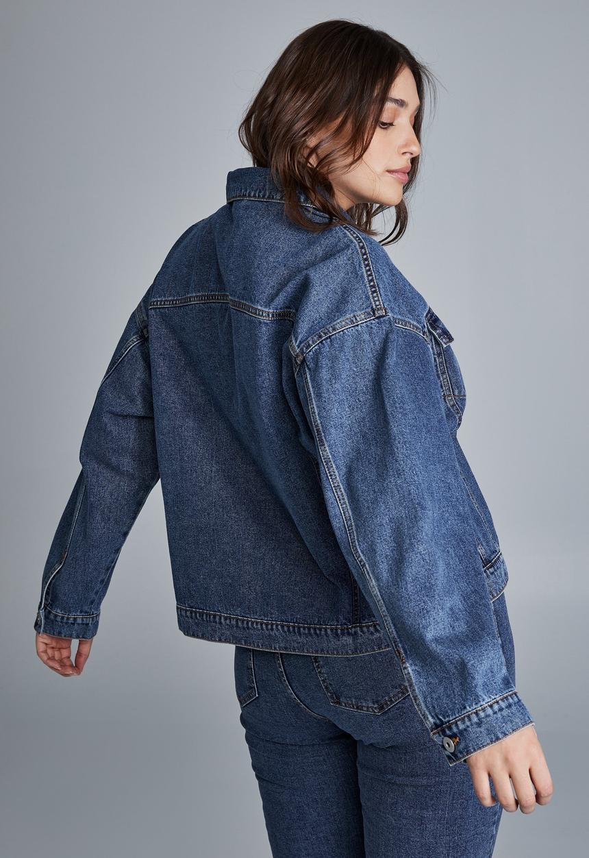 Cotton On - Curve 90s baggy denim jacket - coogee blue