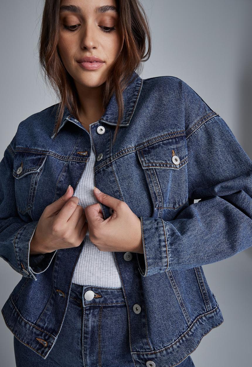 Cotton On - Curve 90s baggy denim jacket - coogee blue