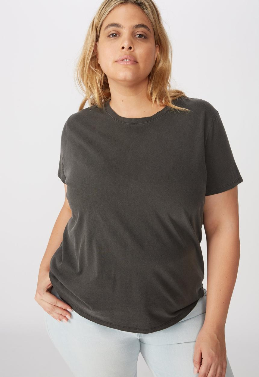 Cotton On - Curve the one crew tee - washed vintage black