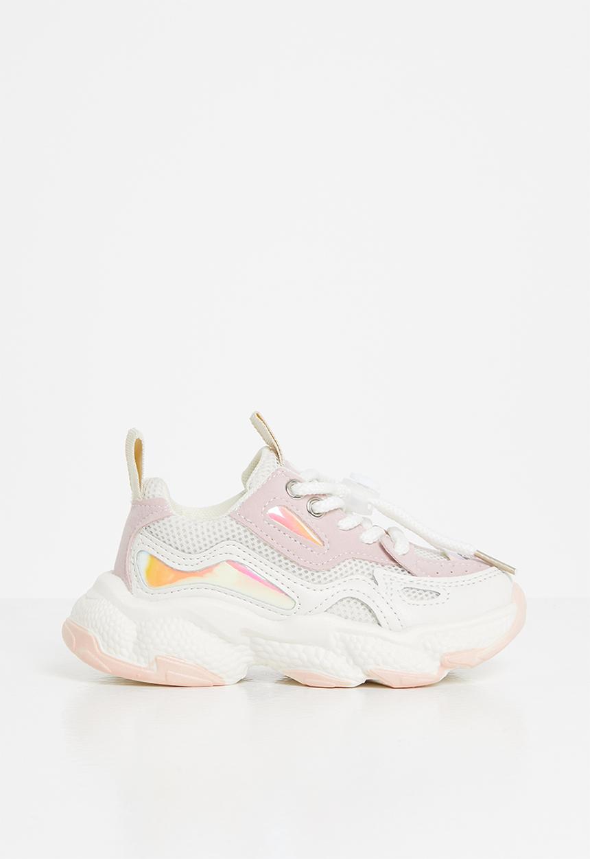 Pop Candy - Girls sneaker with mesh detail - pink & white 