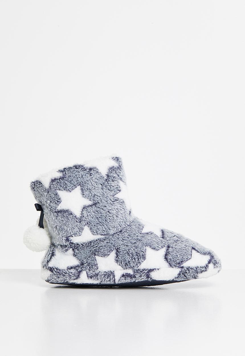 Rebel Republic - Girls star slippers - grey & white 