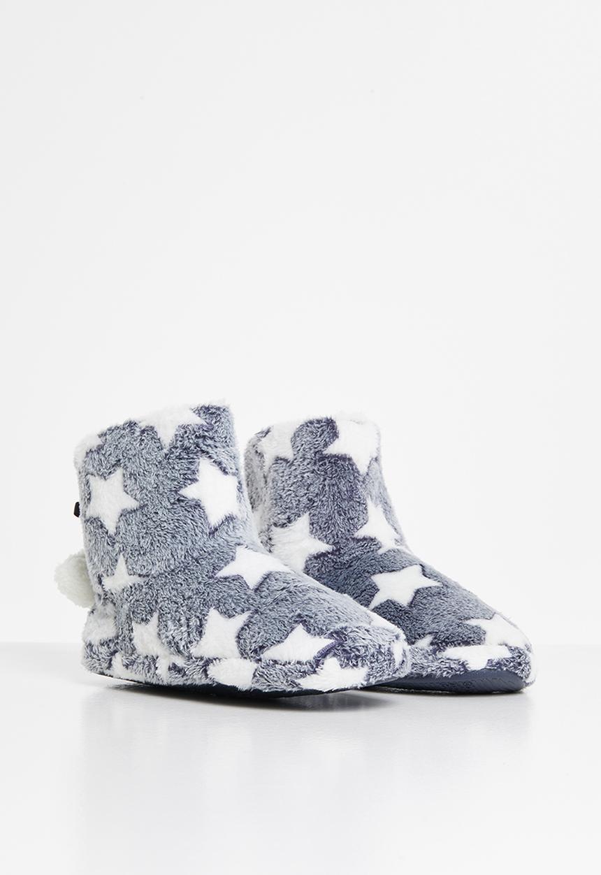 Rebel Republic - Girls star slippers - grey & white 