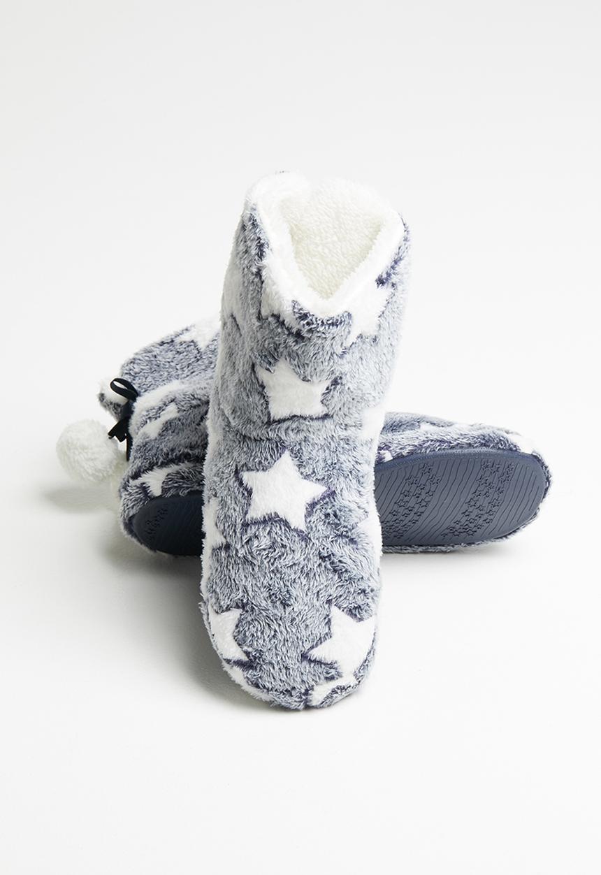 Rebel Republic - Girls star slippers - grey & white 