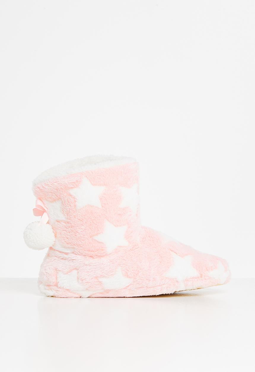 Rebel Republic - Girls star slippers - pink & white 