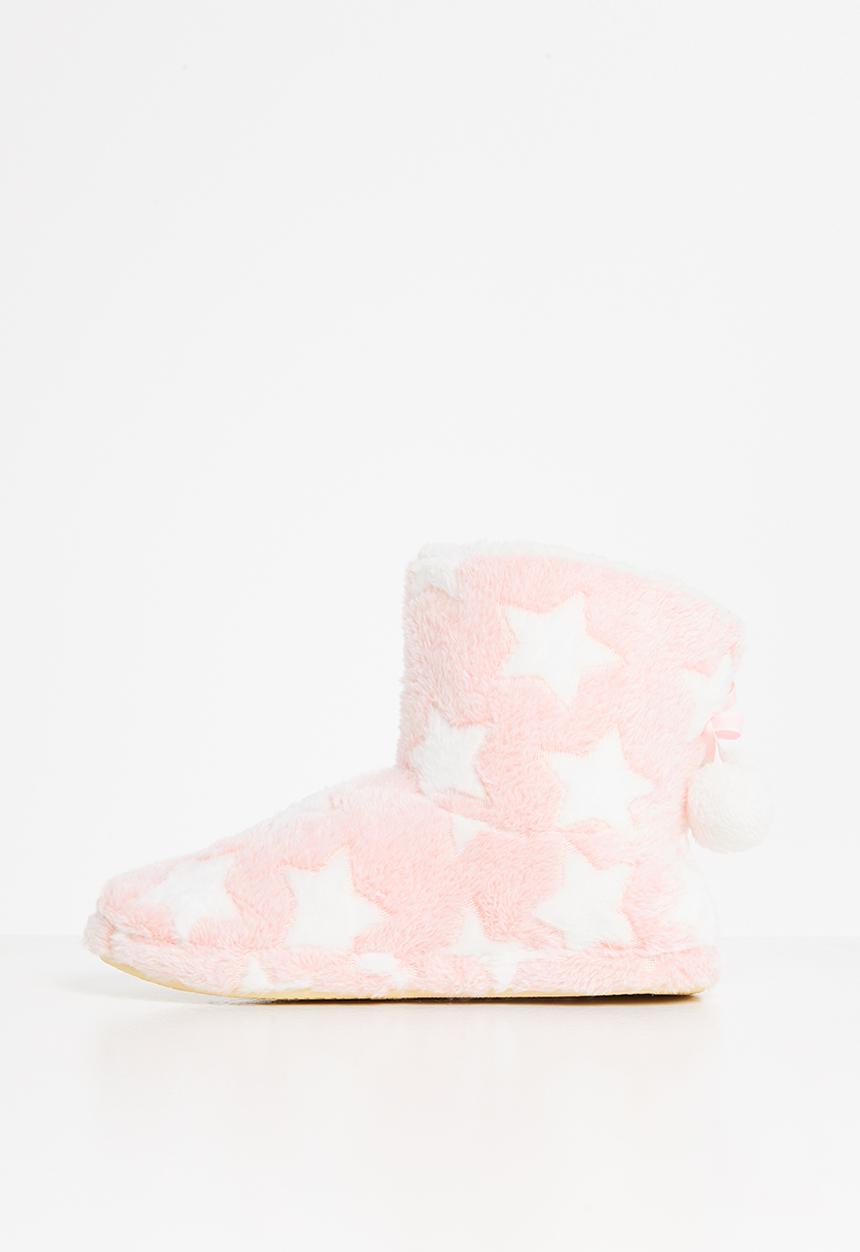 Rebel Republic - Girls star slippers - pink & white 