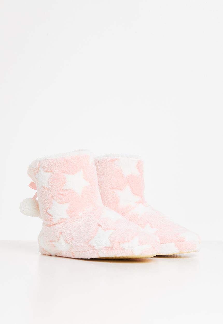 Rebel Republic - Girls star slippers - pink & white 