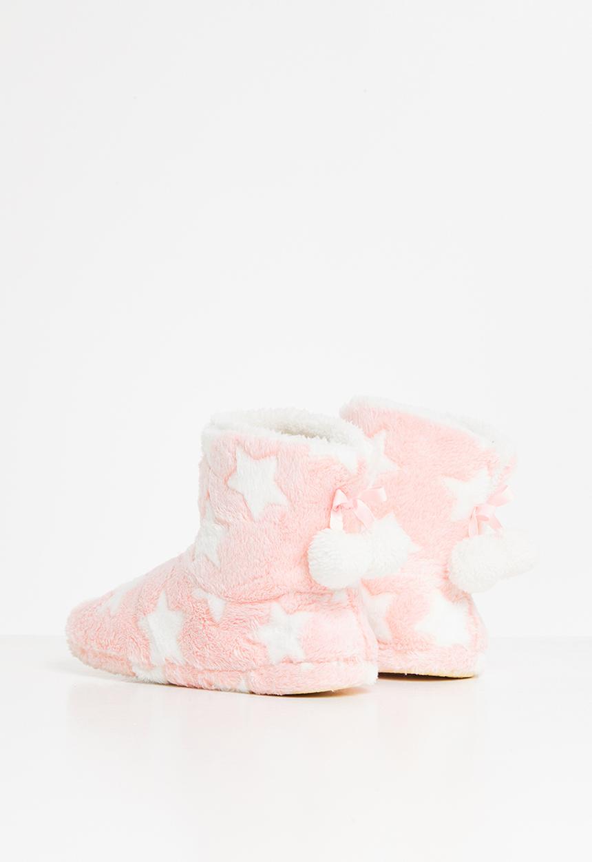 Rebel Republic - Girls star slippers - pink & white 
