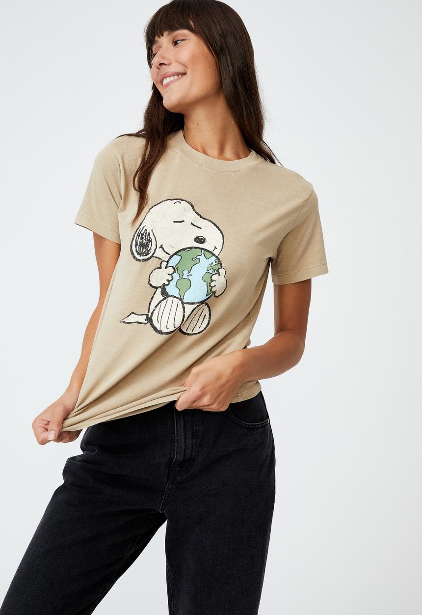 Cotton On - Classic organic cotton lcn graphic tee - lcn pea snoopy world/clay