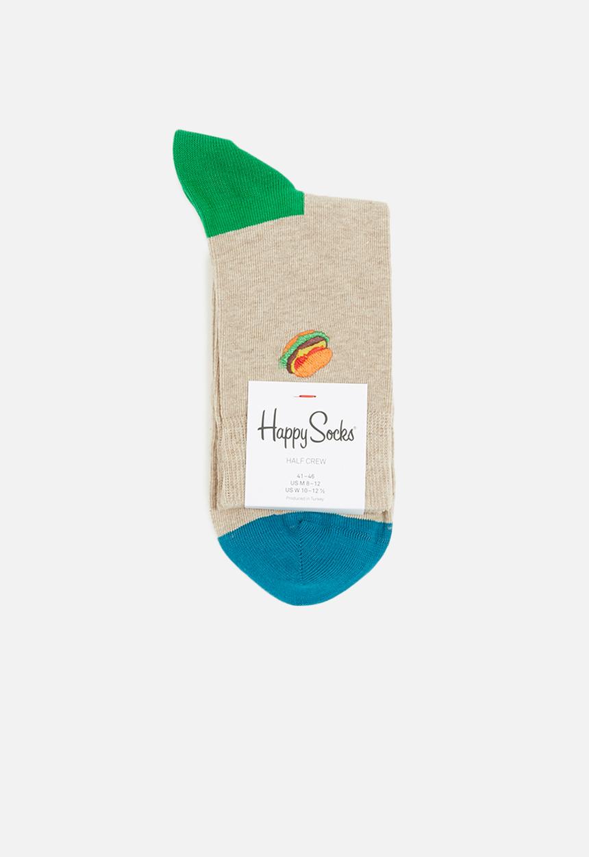 Happy Socks - Embroidery burger half crew socks - beige