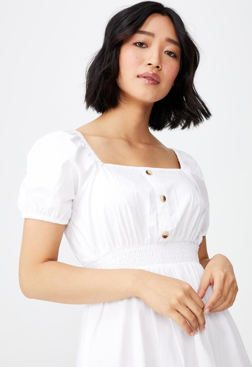 Cotton On - Woven petite everly short sleeve midi corset dress - white