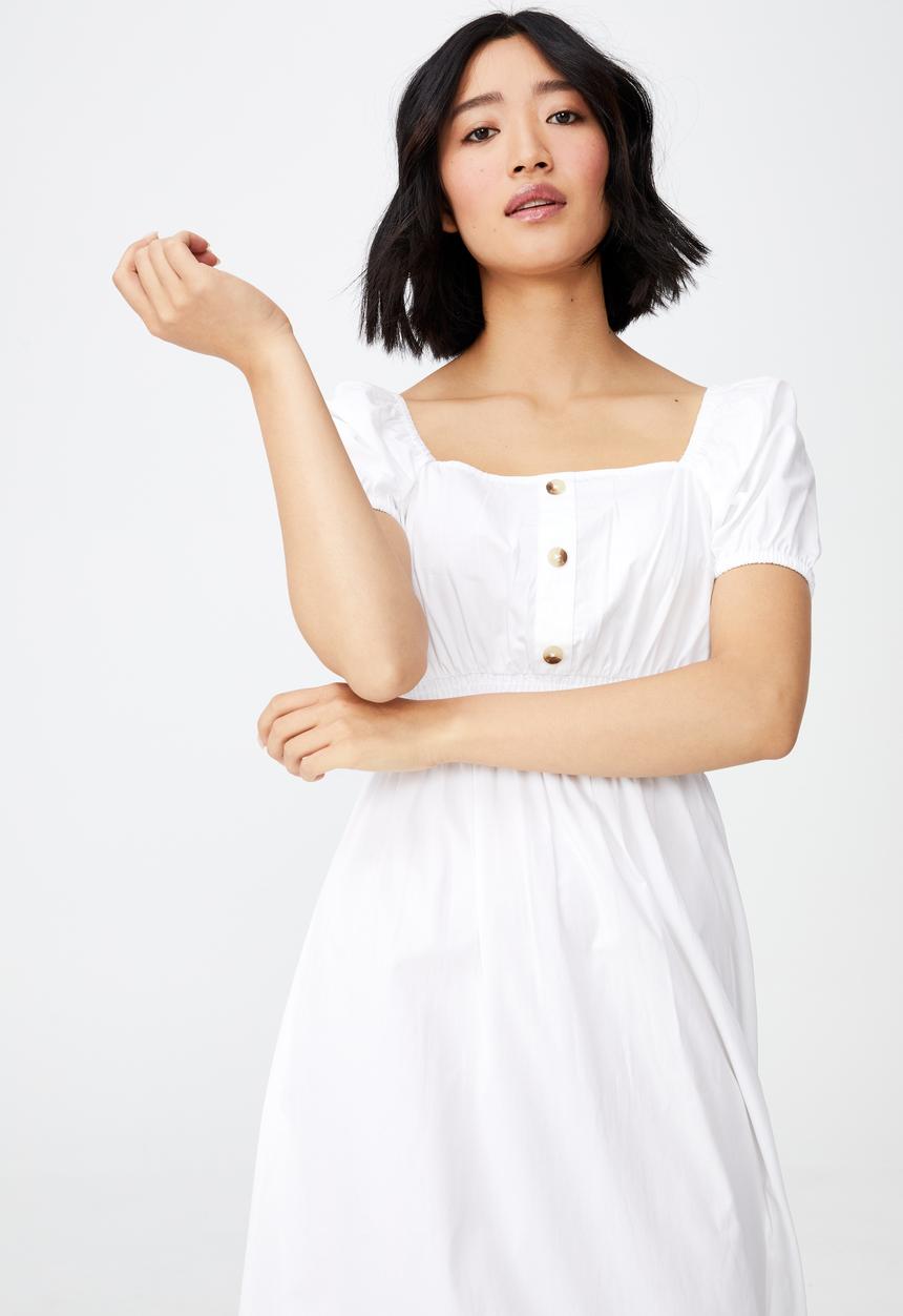 Cotton On - Woven petite everly short sleeve midi corset dress - white