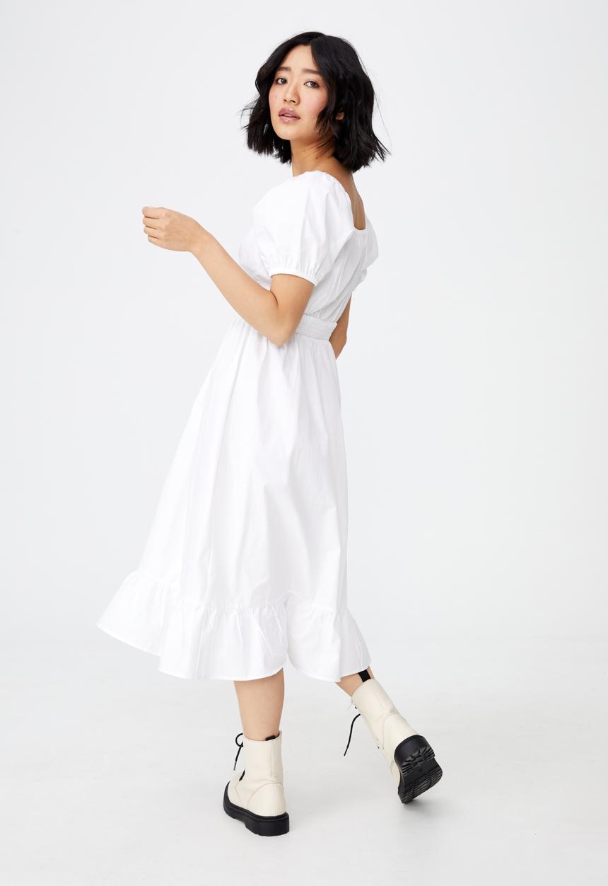 Cotton On - Woven petite everly short sleeve midi corset dress - white