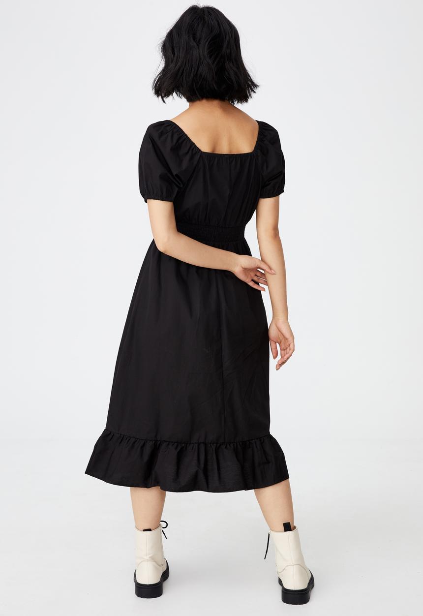 Cotton On - Woven petite everly short sleeve midi corset dress - black