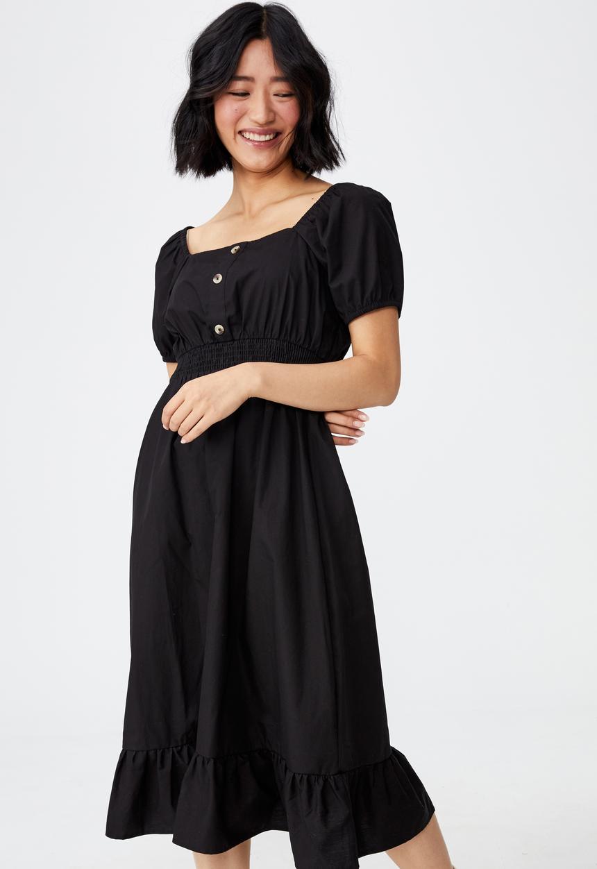Cotton On - Woven petite everly short sleeve midi corset dress - black