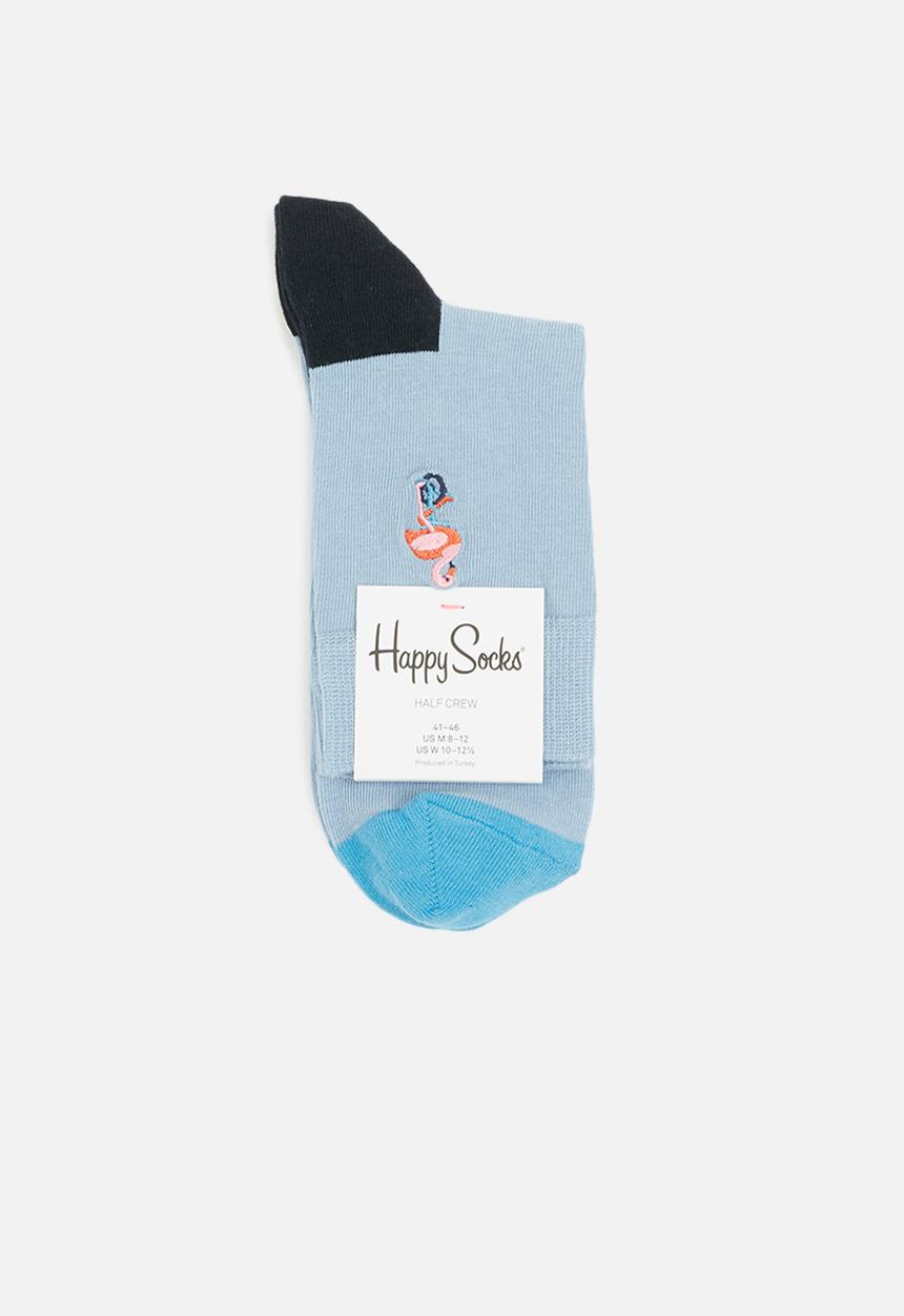 Happy Socks - Embroidery flamingo half crew socks - blue