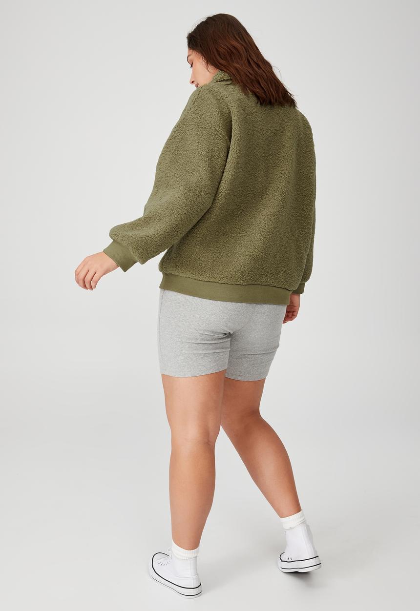 Cotton On - Curve quarter zip through teddy pullover - soft moss