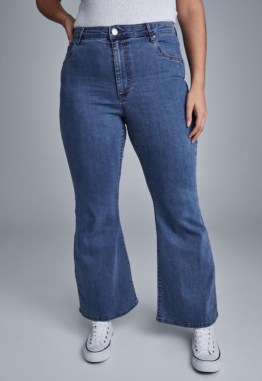 Cotton On - Curve denim stretch flare jean - nightfall blue