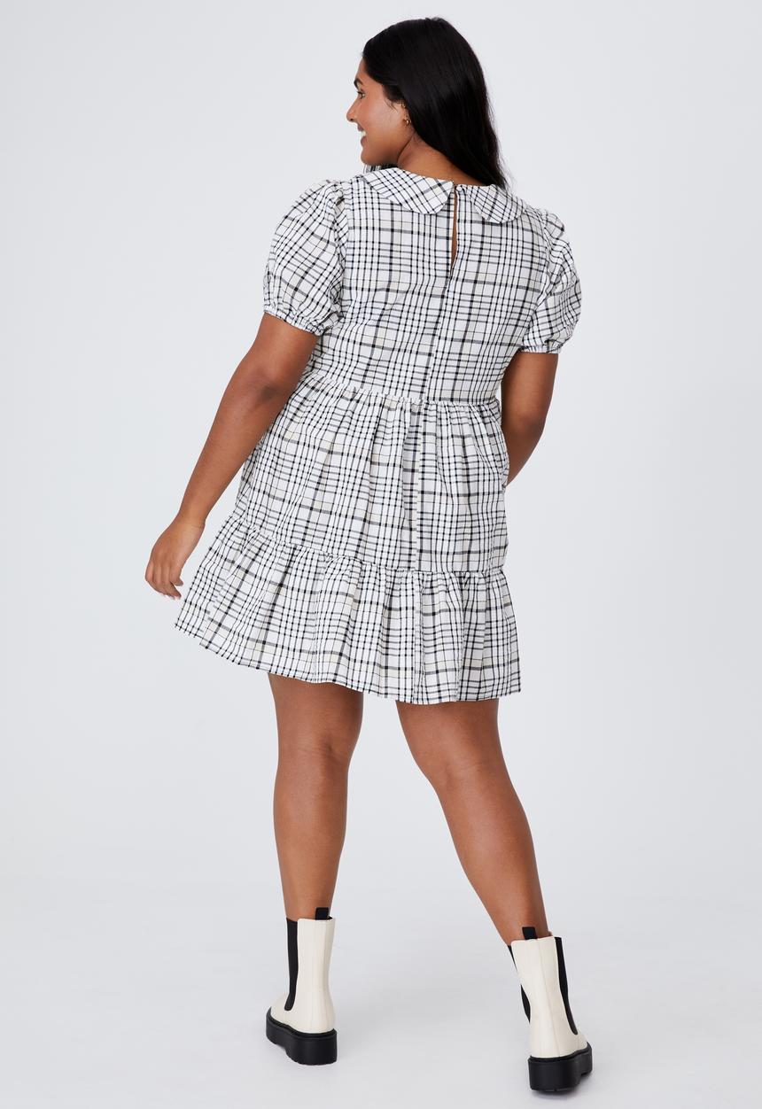 Cotton On - Curve alice collar mini dress -white & black 