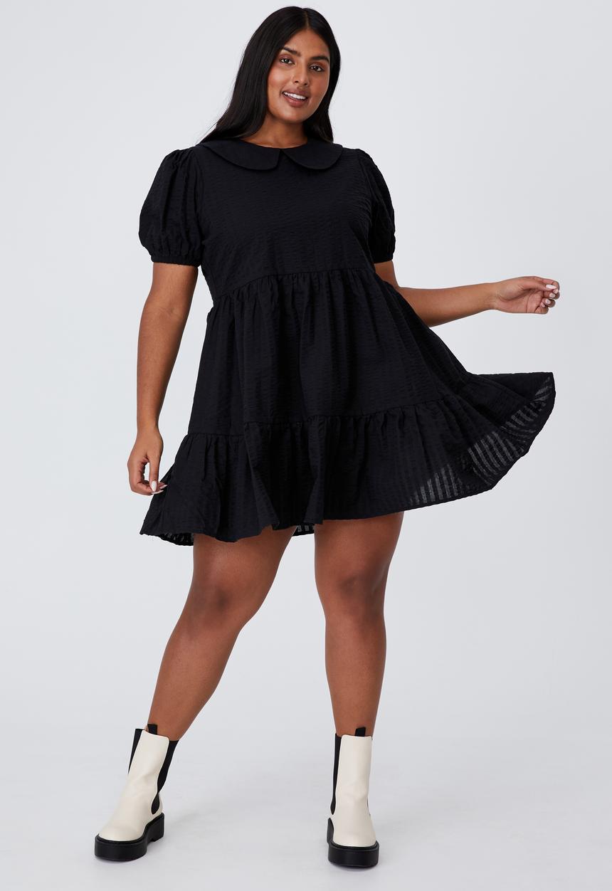 Cotton On - Curve alice collar mini dress - black